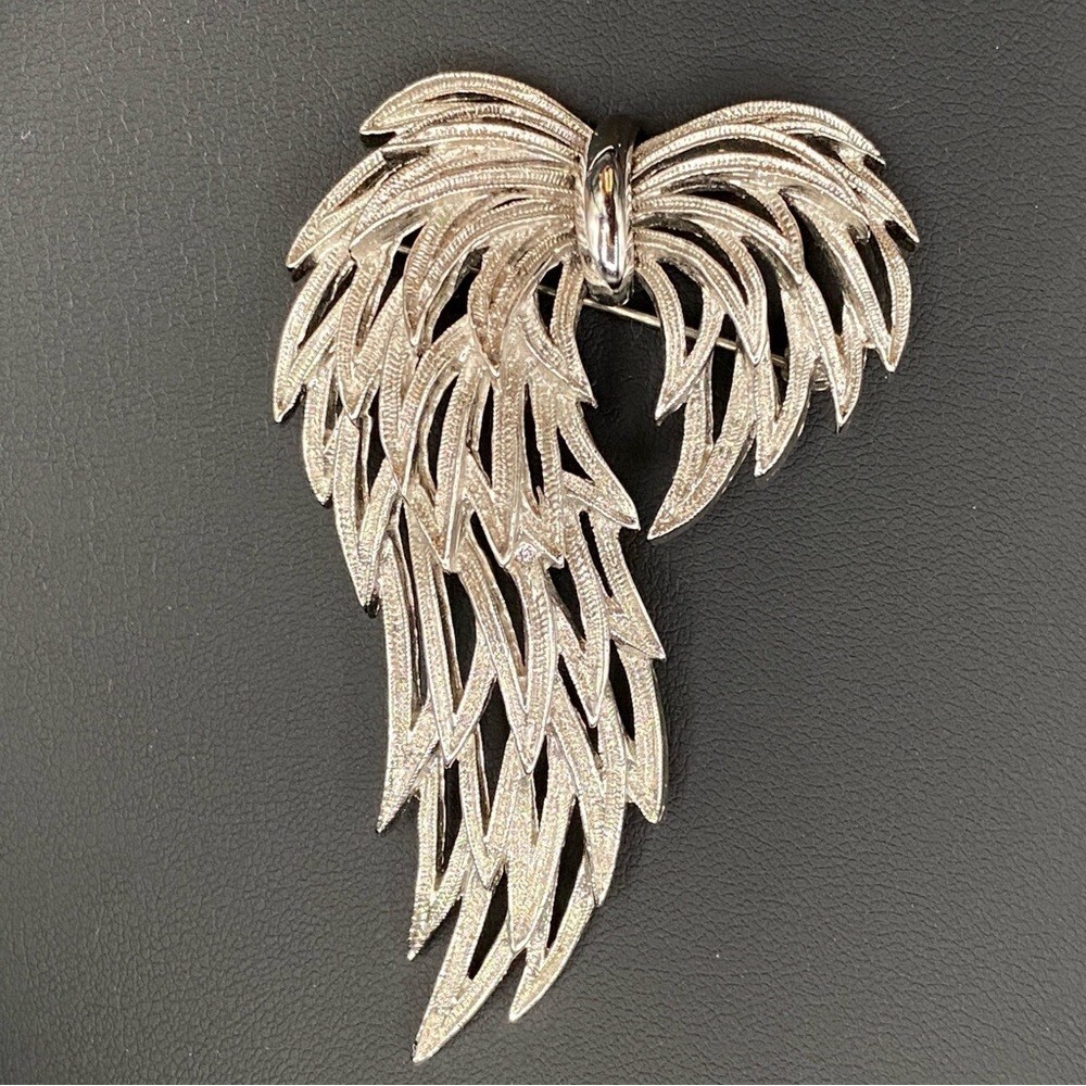 Vintage Monet Leaf Brooch Rhodium Silver Plated